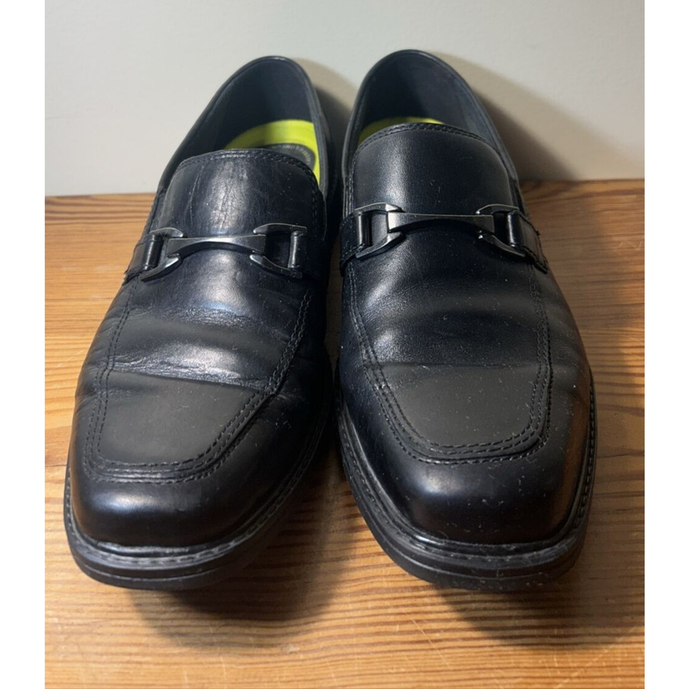 Bostonian Men Size 9 Dress Shoes Black Leather Pull On Buckle Top Loafer 21938